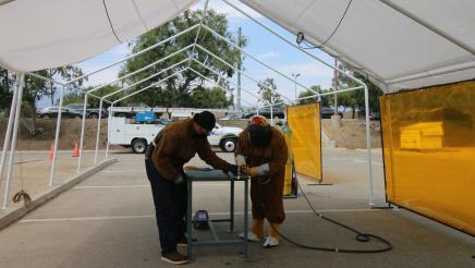 Assemblymember Rodriguez participates in a welding demonstration