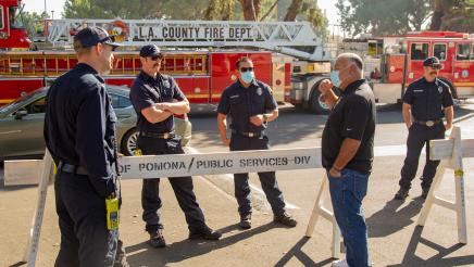 Assemblymember Rodriguez talks to first responders