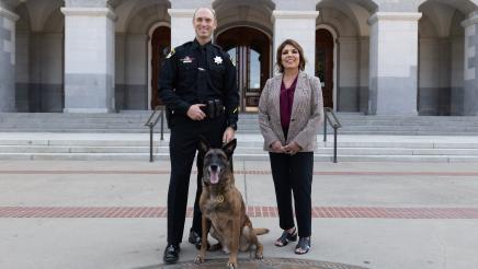 Asm. Rodriguez and K9 Dogs in Celebration of AB 463
