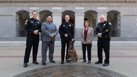 Asm. Rodriguez and K9 Dogs in Celebration of AB 463