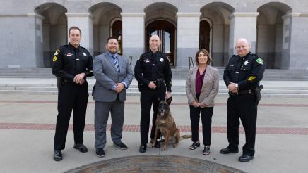 Asm. Rodriguez and K9 Dogs in Celebration of AB 463